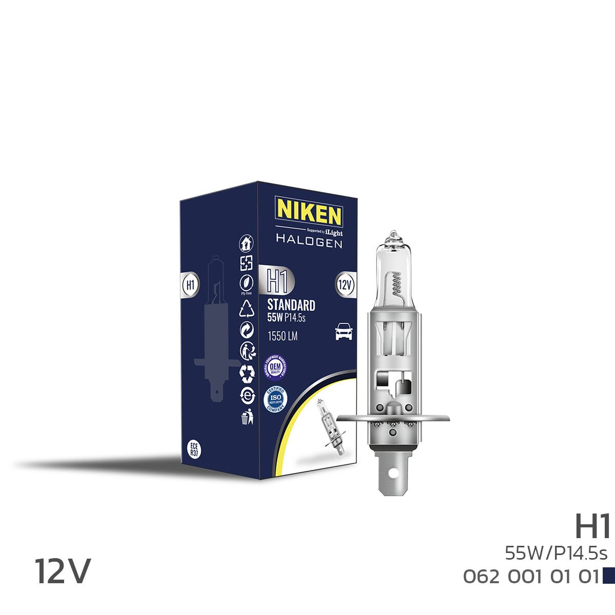 NIKEN 12V H1 55W Halojen Ampul P14.5s – Yüksek Işık Gücü, Uzun Ömürlü Far Ampulü