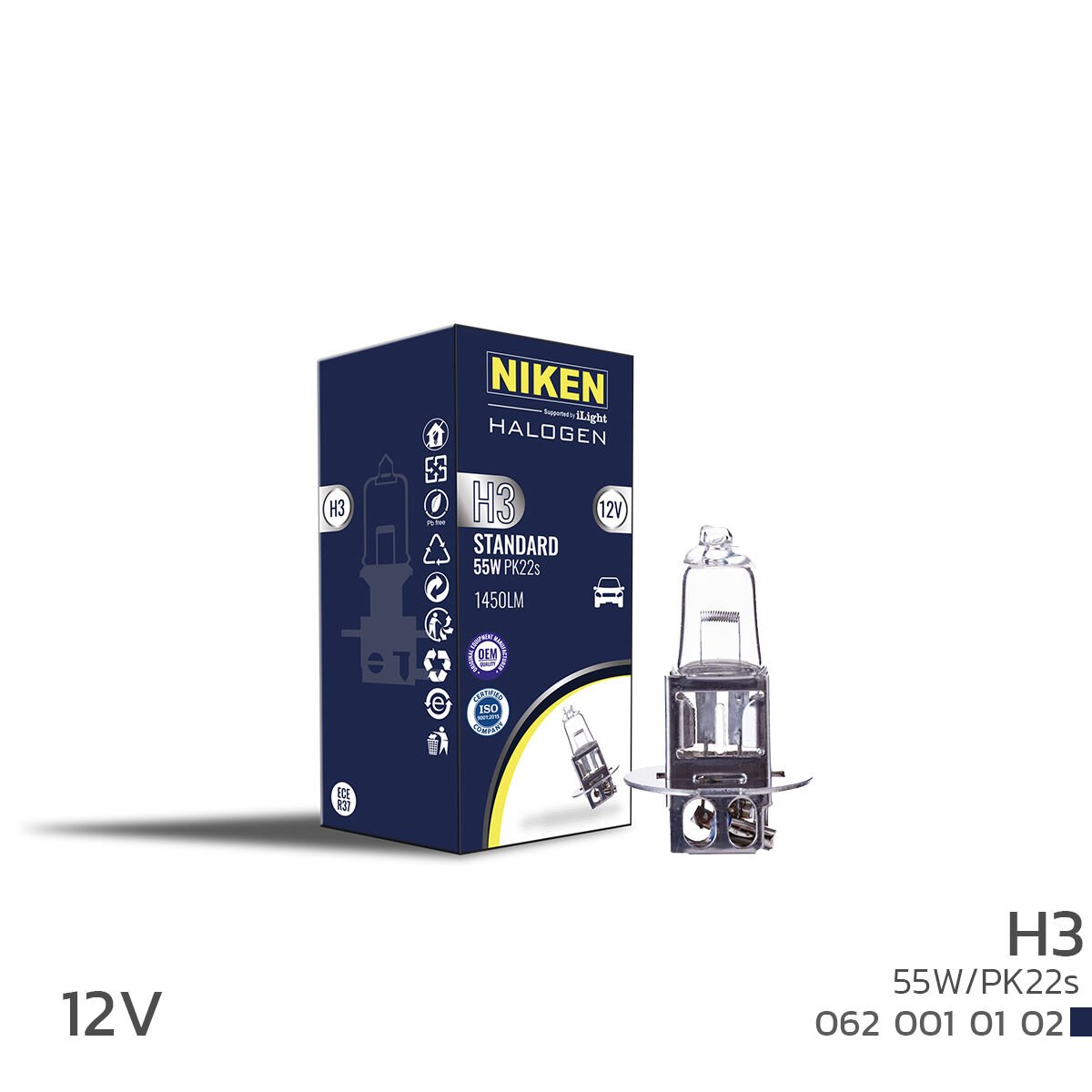 NIKEN 12V H3 55W Halojen Ampul PK22s Güçlü Işık Performansı Uzun Ömürlü Far Ampulü