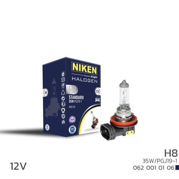 NIKEN 12V H8 35W Halojen Ampul PGJ19-1 Net ve Dengeli Işık Performansı Far Ampulü