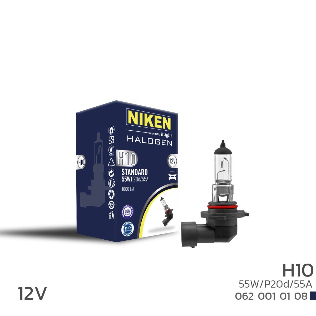 NIKEN 12V H10 55W Halojen Ampul P20d/55A Güçlü ve Dengeli Işık Performansı Far Ampulü