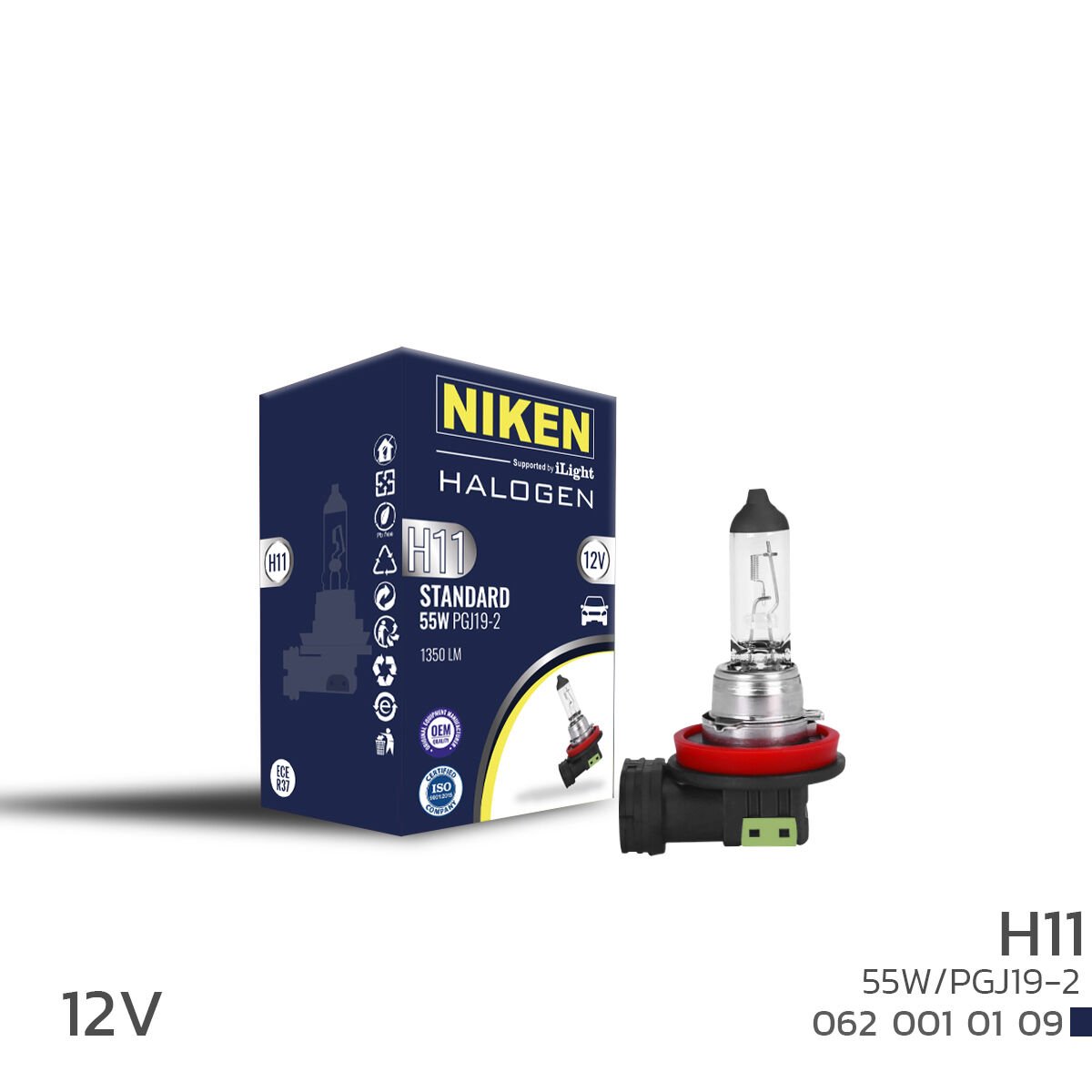 NIKEN 12V H11 55W Halojen Ampul PGJ19-2 Güçlü ve Dengeli Işık Performansı Far Ampulü