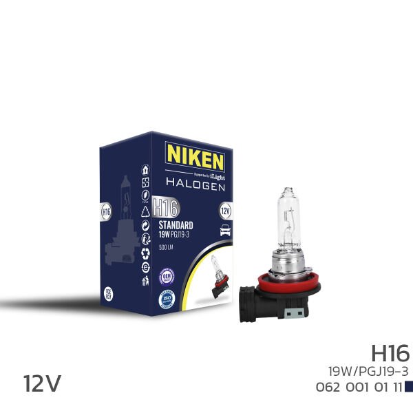 NIKEN 12V H16 19W Halojen Ampul PGJ19-3 Dengeli Işık Performansı Far ve Sis Farı Ampulü