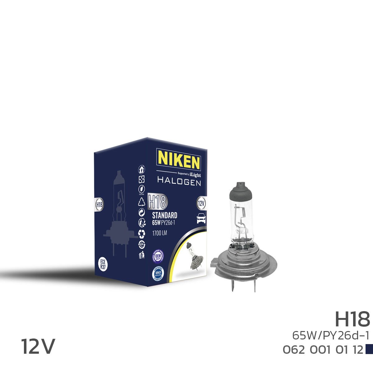 NIKEN 12V H18 65W Halojen Ampul PY26d-1 Yüksek Işık Performansı Güvenilir Far Ampulü