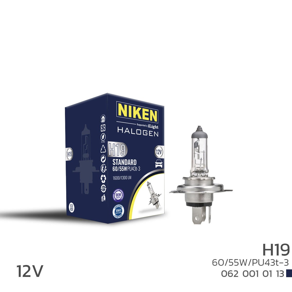 NIKEN 12V H19 60W/55W Halojen Ampul PU43t-3 Çift Filamanlı Güçlü Far Ampulü