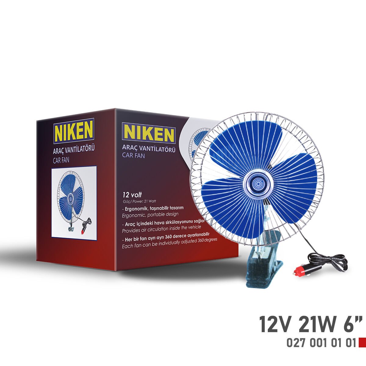 Araç Vantilatörü Mavi Mandallı 12V 6 İnç – Kompakt ve Etkili Hava Sirkülasyonu