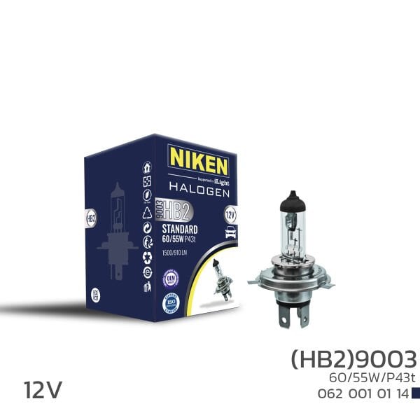 NIKEN 12V 9003 (HB2) 60W/55W Halojen Ampul P43t Çift Filamanlı Güçlü Far Ampulü