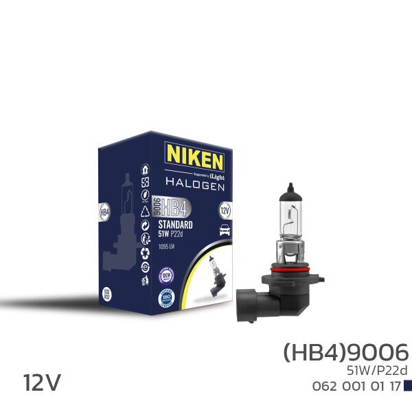 NIKEN 12V 9006 (HB4) 51W Halojen Ampul P22d Dengeli ve Net Işık Performansı Far Ampulü