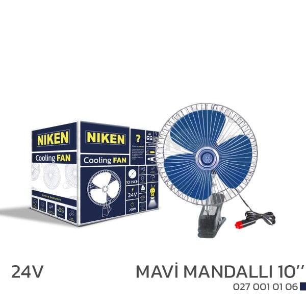 Araç Vantilatörü Mavi Mandallı 24V 10 İnç – Güçlü ve Etkili Hava Sirkülasyonu