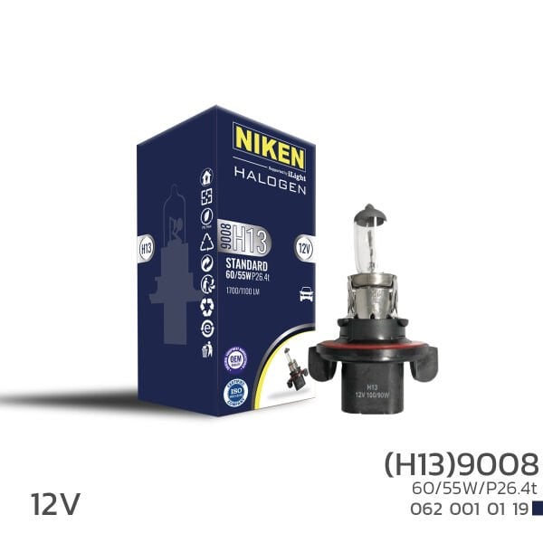NIKEN 12V 9008 (H13) 60W/55W Halojen Ampul P26.4t Çift Filamanlı Güçlü Far Ampulü