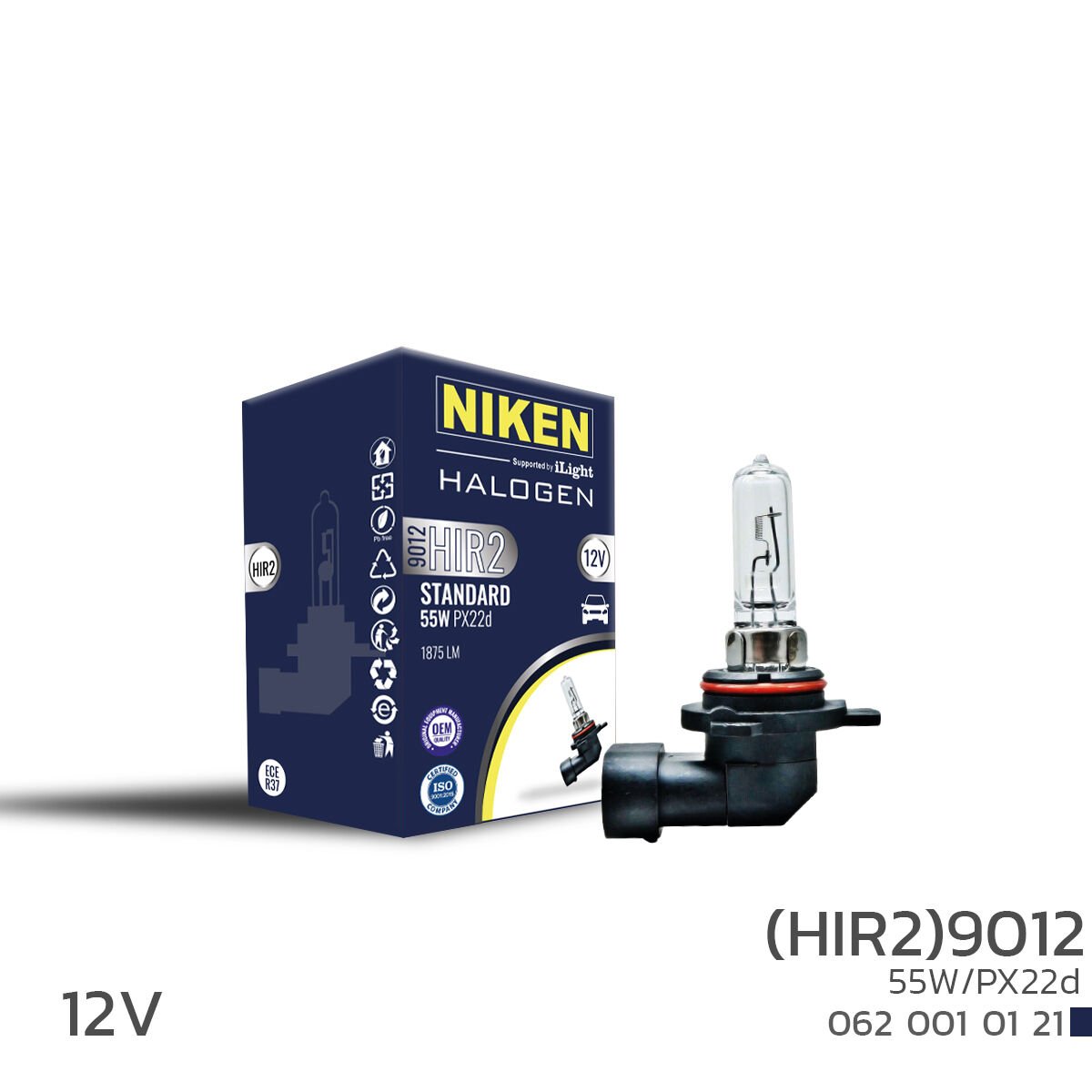 NIKEN 12V 9012 (HIR2) 55W Halojen Ampul PX22d Yüksek Işık Performansı Far Ampulü