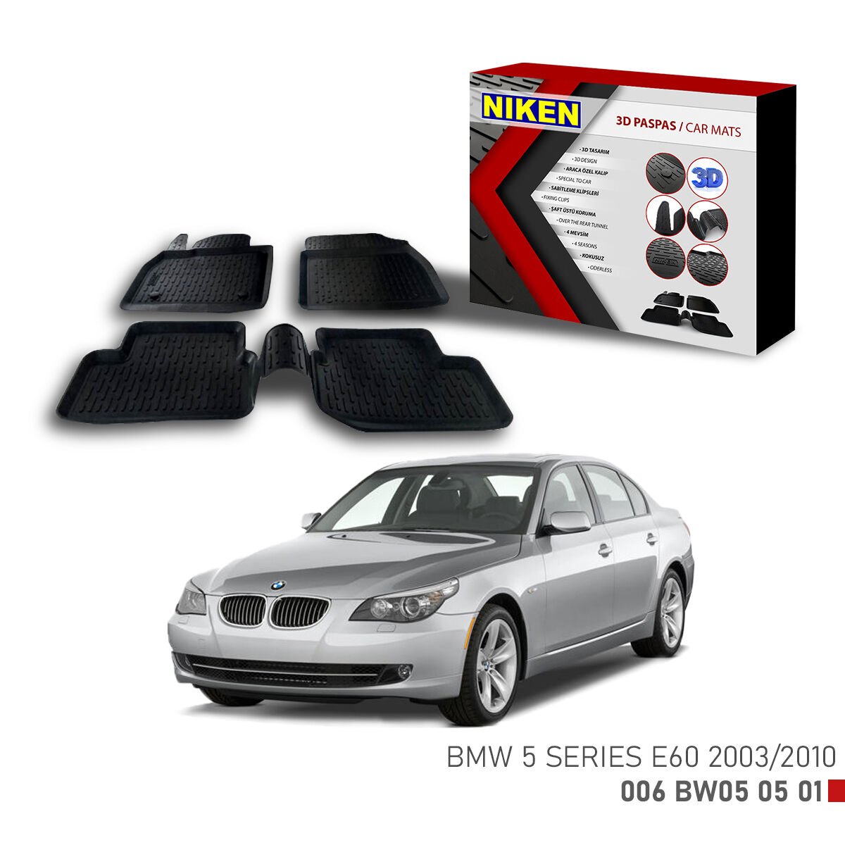 BMW 5 Series E60 2003-2010-3D Uyumlu Araca Özel Paspas – Dayanıklı ve Şık