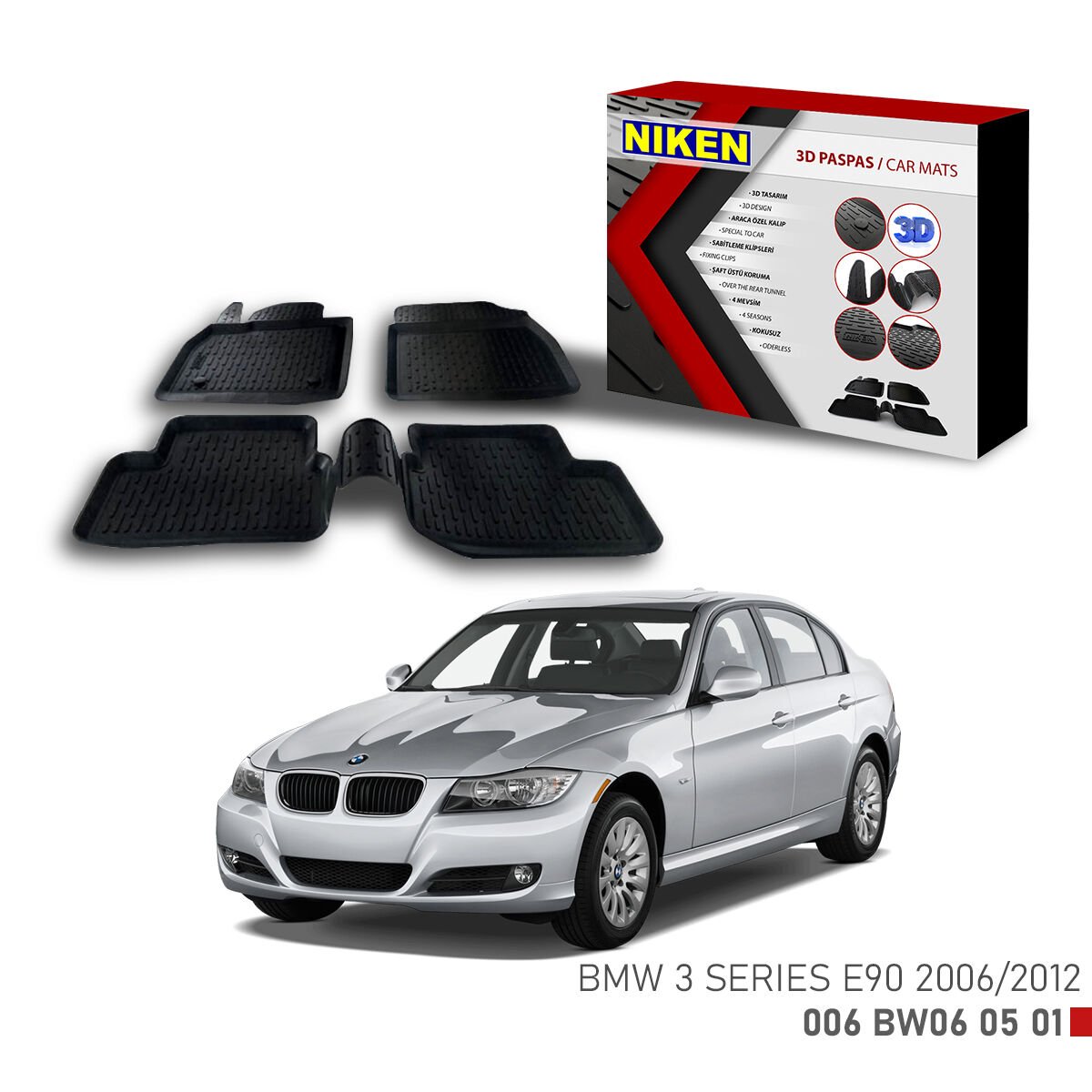 BMW 3 Series E90 2006-2012-3D Uyumlu Araca Özel Paspas – Dayanıklı ve Şık