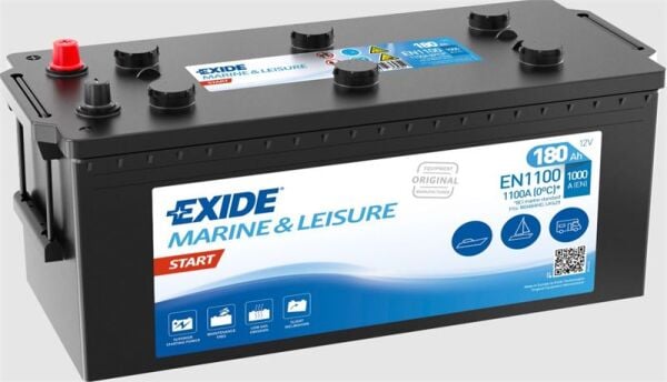 Exide Marin EXD‑EN1100 12 V 180 Ah 1000 CCA DUAL Ters Marin Akü – Tekne ve Deniz Araçları İçin