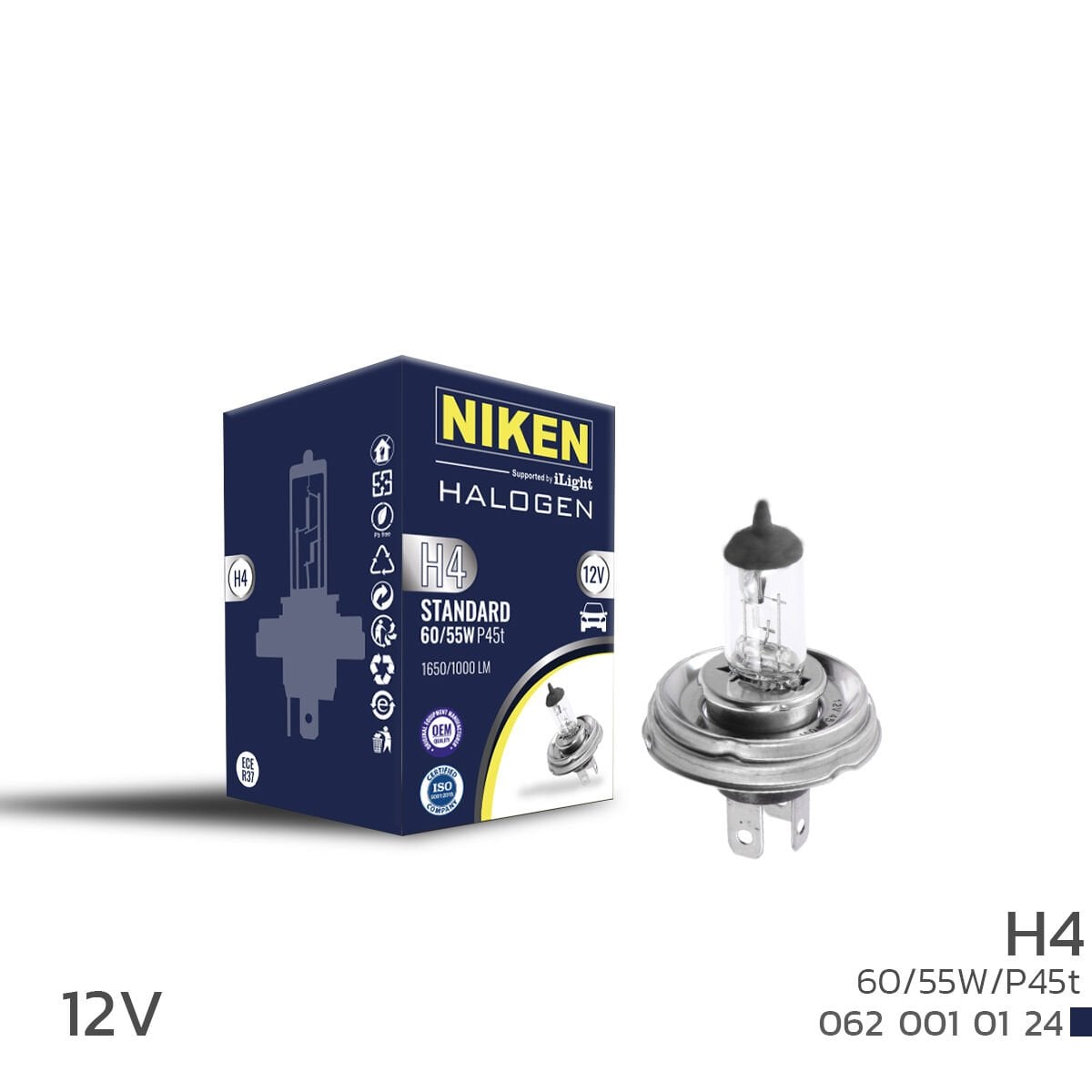 NIKEN 12V H4 60W/55W Halojen Ampul P45t Çift Filamanlı Güçlü Far Ampulü