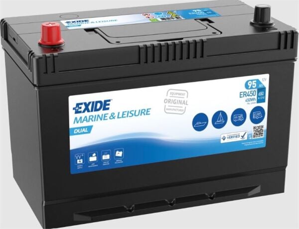 Exide Marin EXD‑ER450 12 V 95 Ah 720 CCA Ters Dual Marin Akü – Tekne ve Deniz Araçları İçin