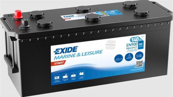 Exide Marin EXD‑EN900 12 V 140 Ah 800 CCA Start Ters Marin Akü – Tekne ve Deniz Araçları İçin