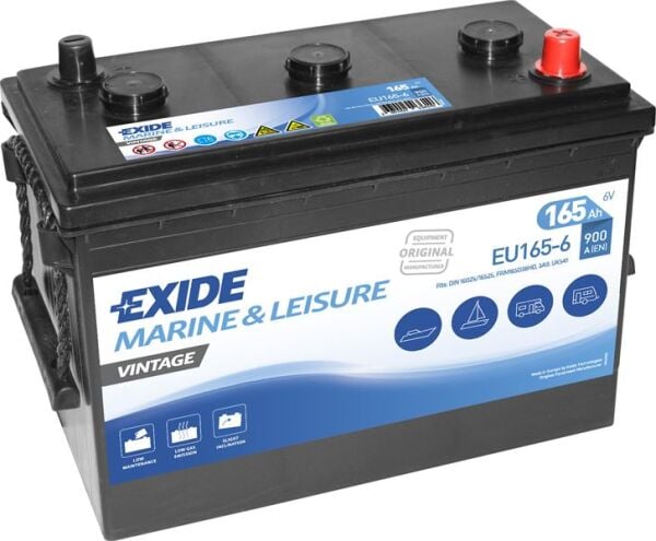 Exide Marin EXD‑EU165‑6 6 V 165 Ah 900 CCA Marin Start Akü – Tekne ve Deniz Araçları İçin
