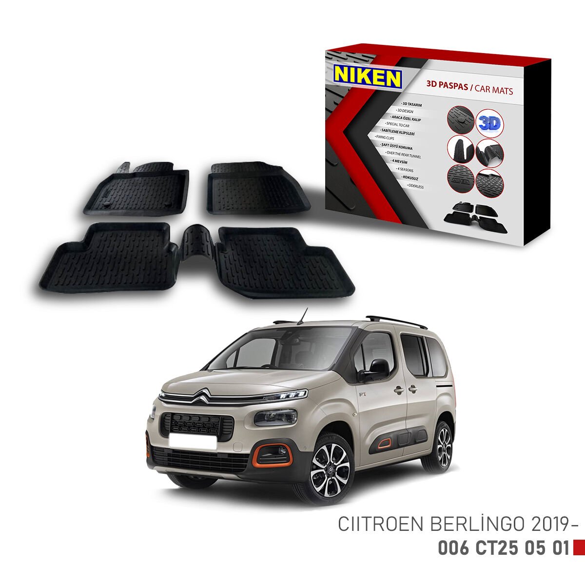 Citroën Berlingo 2019-3D Uyumlu Araca Özel Paspas – Dayanıklı ve Şık