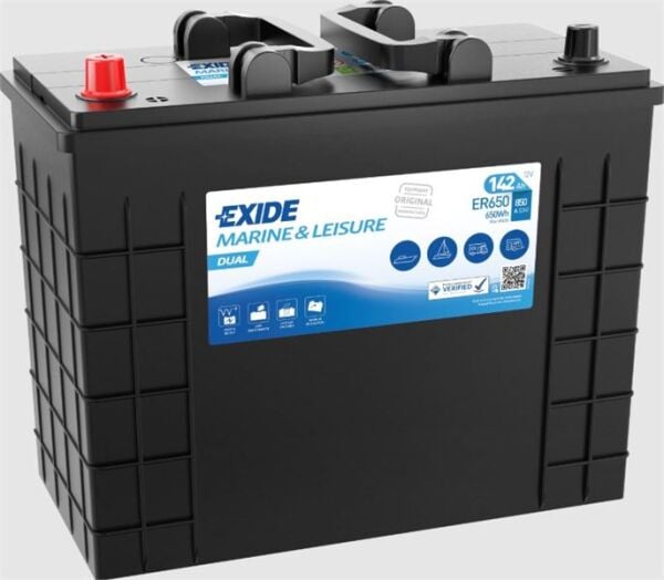 Exide Marin EXD‑ER650 12 V 142 Ah 850 CCA Start Ters Marin Akü – Tekne ve Deniz Araçları İçin