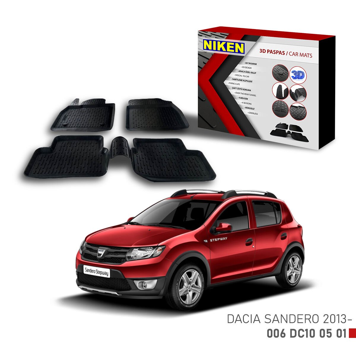 Dacia Sandero 2013-3D Uyumlu Araca Özel Paspas – Dayanıklı ve Şık