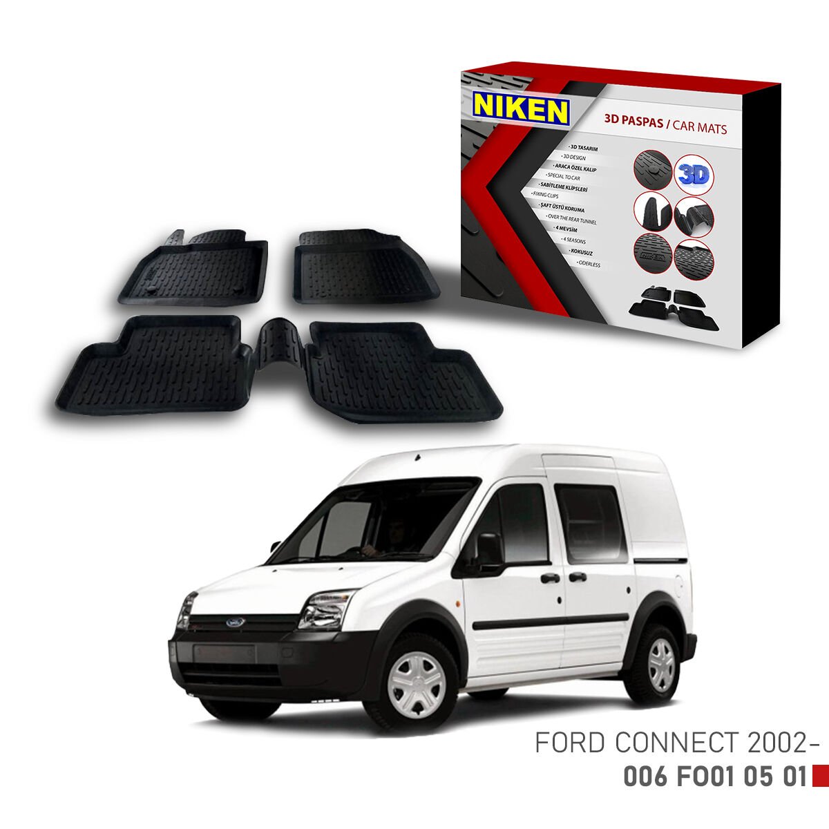 Ford Connect 2002-3D Uyumlu Araca Özel Paspas – Dayanıklı ve Şık