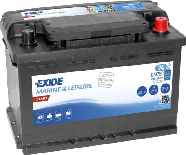 Exide Marin EXD‑EN750 12 V 74 Ah 680 CCA Start Düz Marin Akü – Tekne ve Deniz Araçları İçin