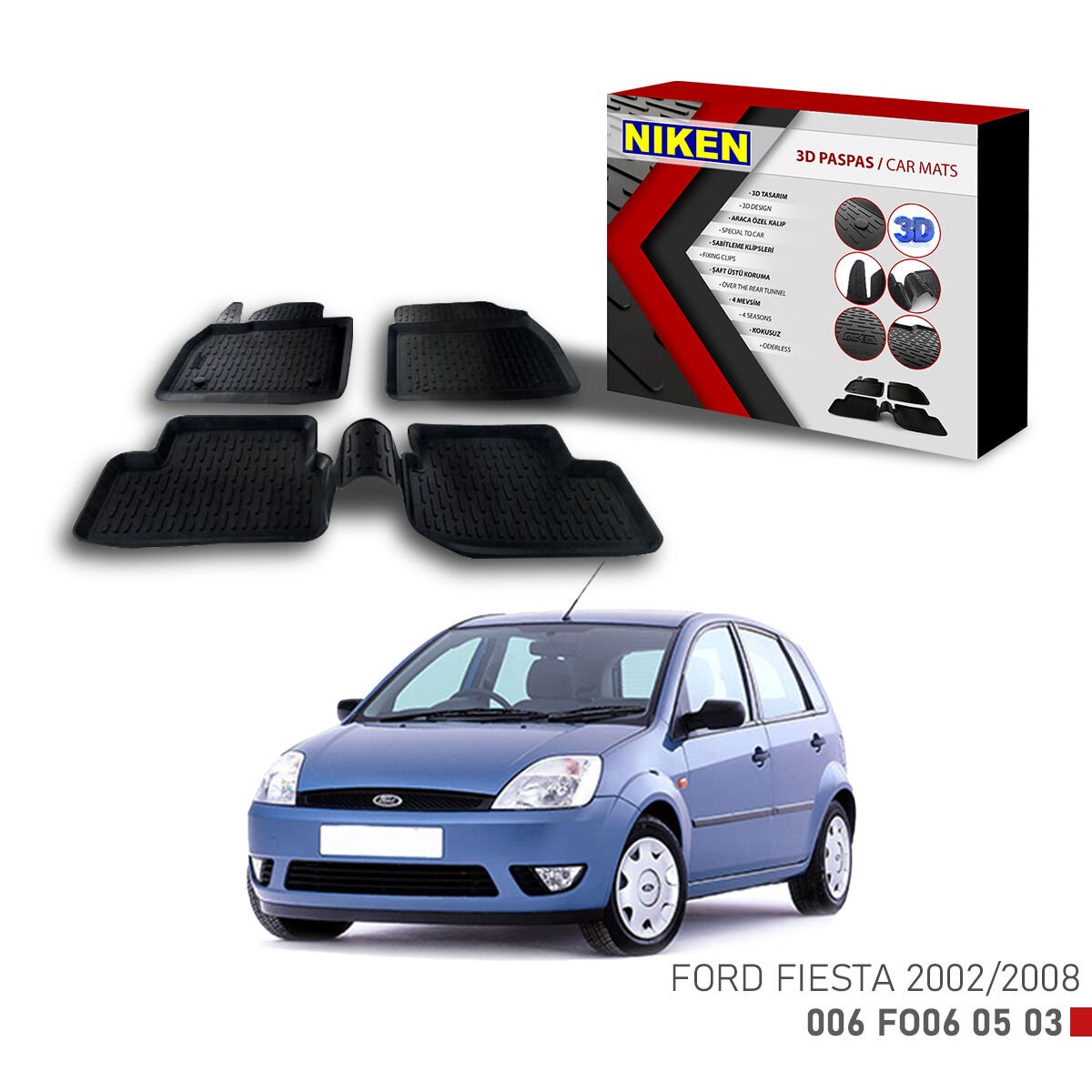 Ford Fiesta 2002-2008-3D Uyumlu Araca Özel Paspas – Dayanıklı ve Şık