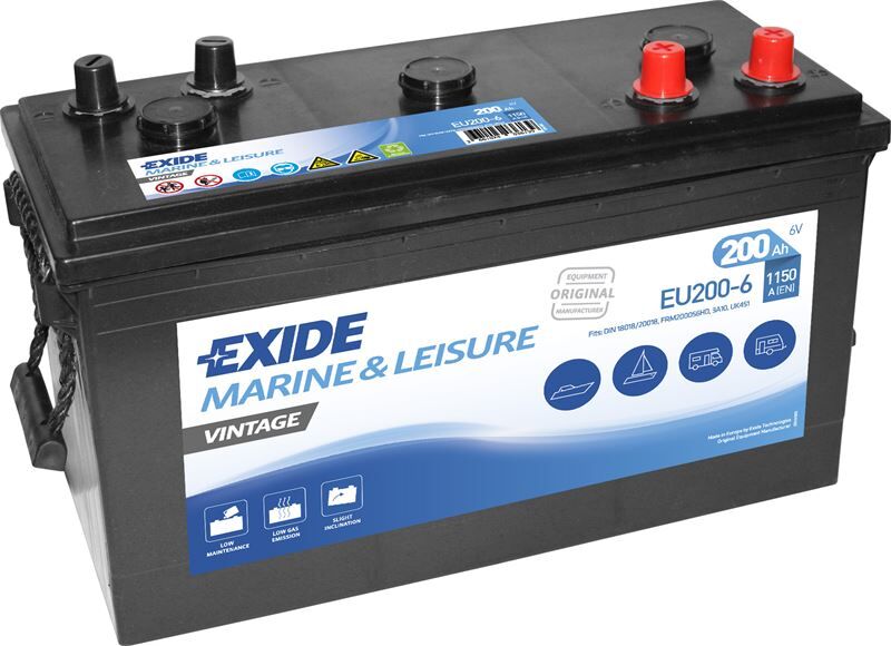 Exide Marin EXD‑EU200‑6 6 V 200 Ah 1150 CCA Start Flooded Akü – Tekne ve Deniz Araçları İçin