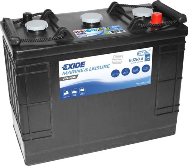 Exide Marin EXD‑EU260‑6 6 V 260 Ah 1300 CCA Start Flooded Akü – Tekne ve Deniz Araçları İçin