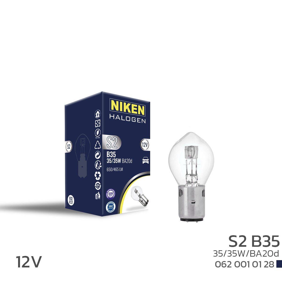 NIKEN 12V B35 S2 35W/35W Bosch Tipi Halojen Ampul BA20d Çift Filamanlı