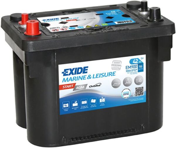 Exide Marin EXD‑EM900 12 V 42 Ah 700 CCA (900 MCA) Start AGM Ters Marin Akü – Tekne ve Deniz Araçları İçin