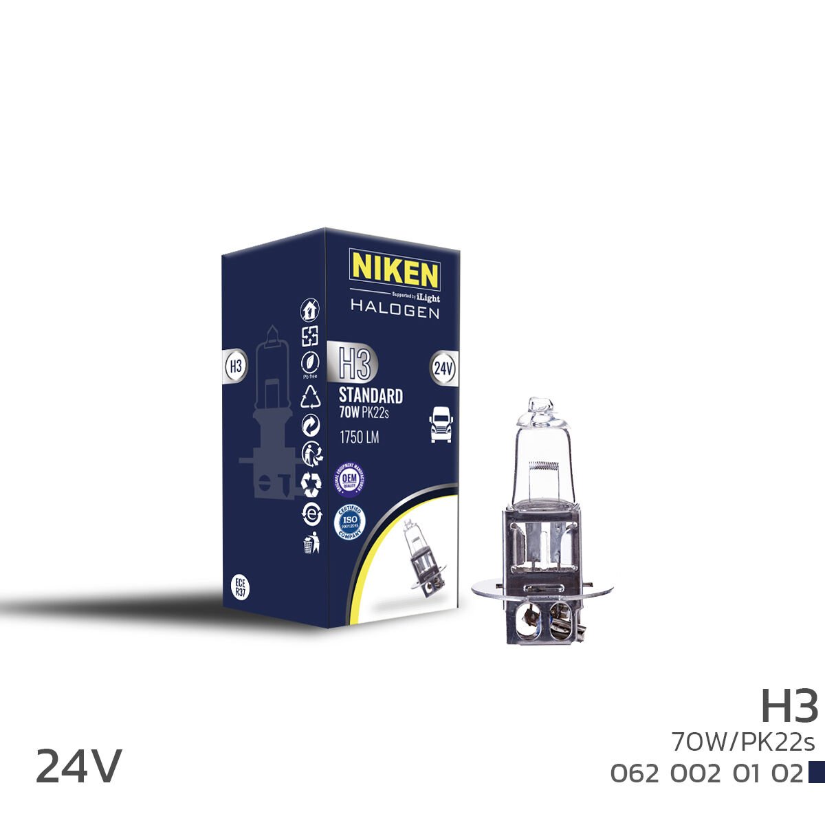 NIKEN 24V H3 70W Halojen Ampul PK22s Ağır Vasıta Far Ampulü