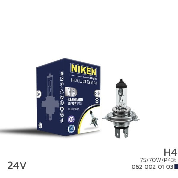 NIKEN 24V H4 75W/70W Halojen Ampul P43t Ağır Vasıta Çift Filamanlı Far Ampulü
