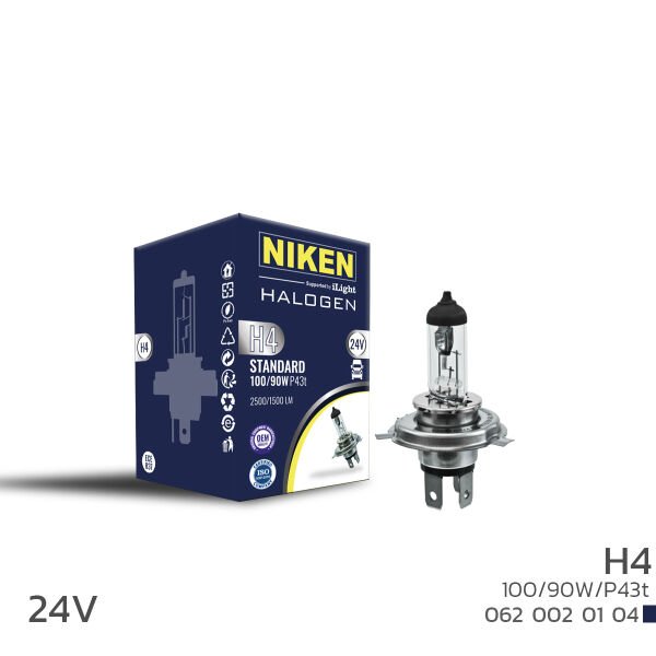 NIKEN 24V H4 100W/90W Halojen Ampul P43t Yüksek Güçlü Ağır Vasıta Far Ampulü