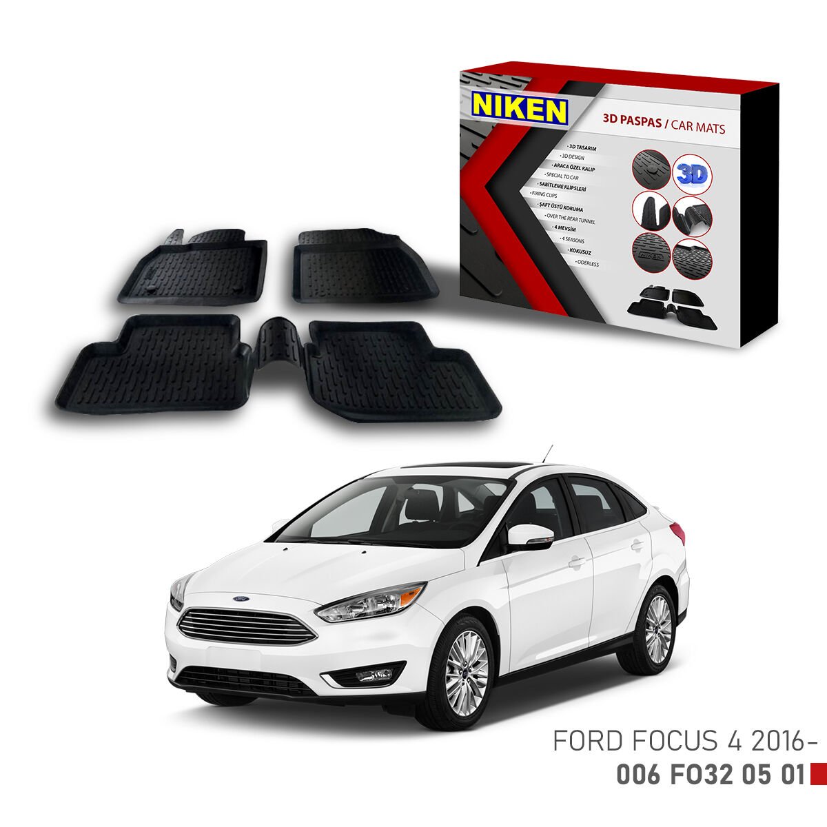 Ford Focus 4 2016-3D Uyumlu Araca Özel Paspas – Dayanıklı ve Şık