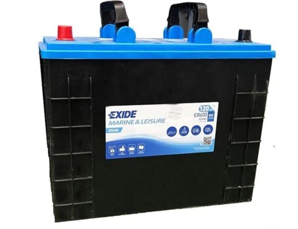 Exide Marin EXD‑ER600 12 V 120 Ah 800 CCA Dual Flooded (Start & Servis) Akü – Tekne ve Deniz Araçları İçin (Ters / ETN 1)