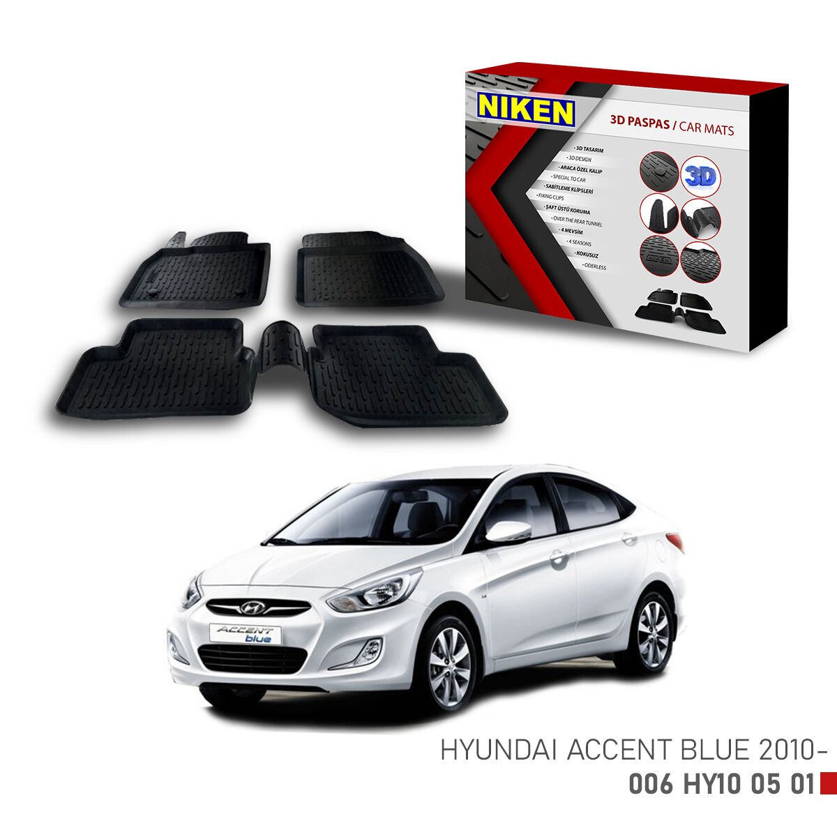 Hyundai Accent Blue 2010-3D Uyumlu Araca Özel Paspas – Dayanıklı ve Şık