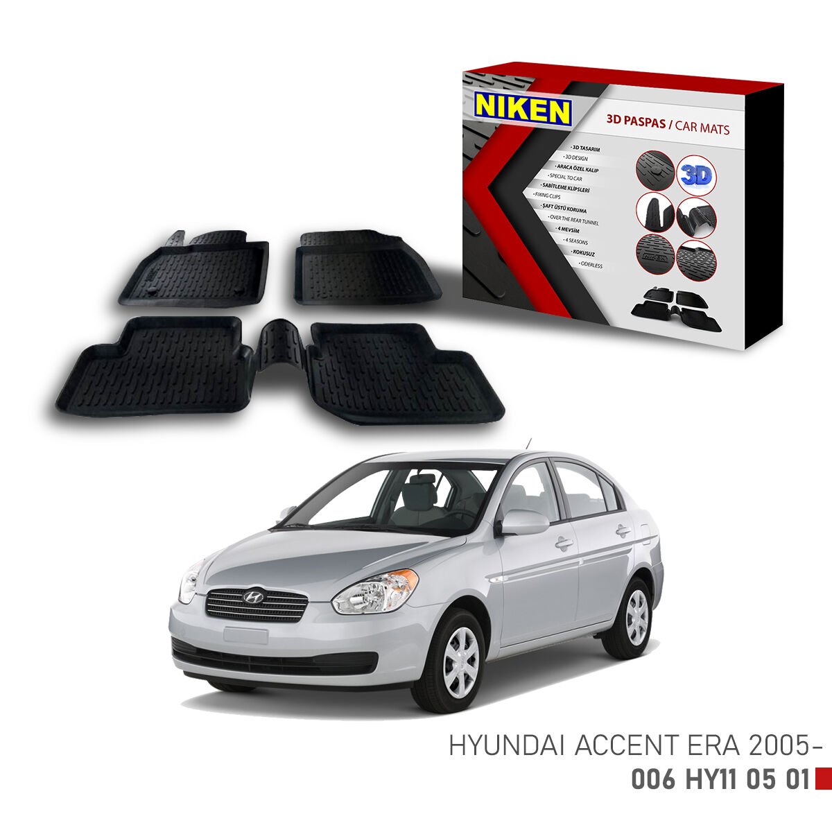 Hyundai Accent Era 2005-3D Uyumlu Araca Özel Paspas – Dayanıklı ve Şık