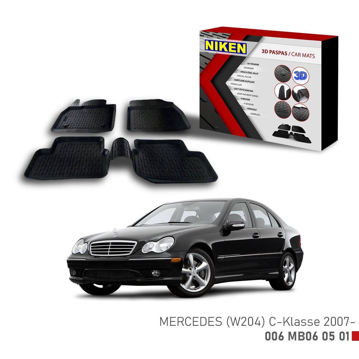 Mercedes (W204) C-Klasse 2007-3D Uyumlu Araca Özel Paspas – Dayanıklı ve Şık