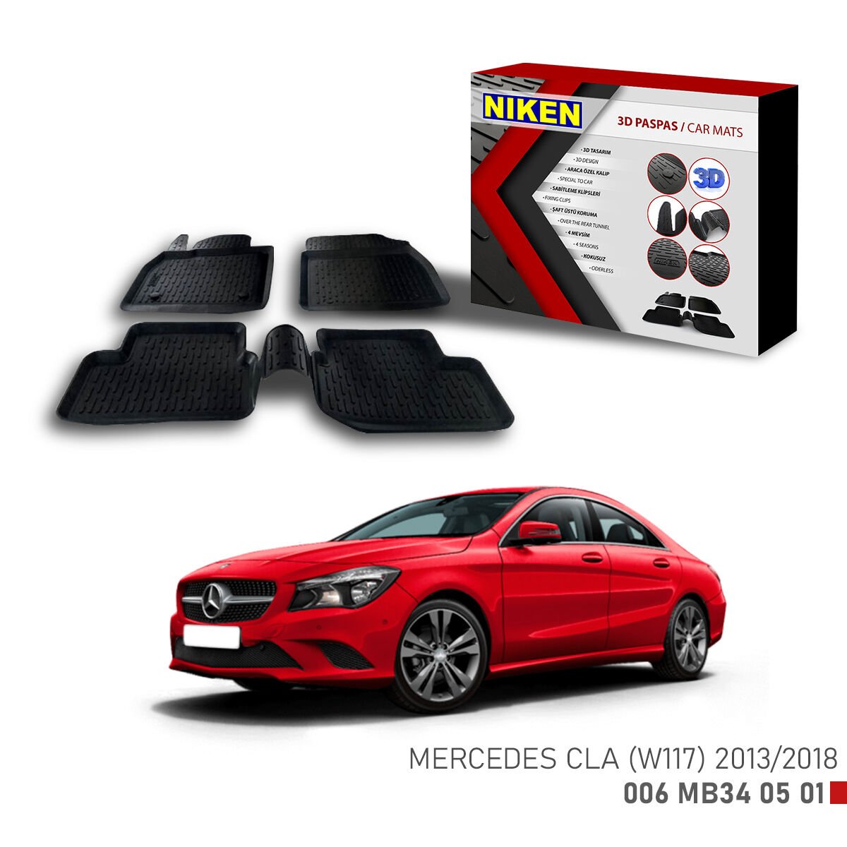 Mercedes (W117) CLA 2013-2018-3D Uyumlu Araca Özel Paspas – Dayanıklı ve Şık