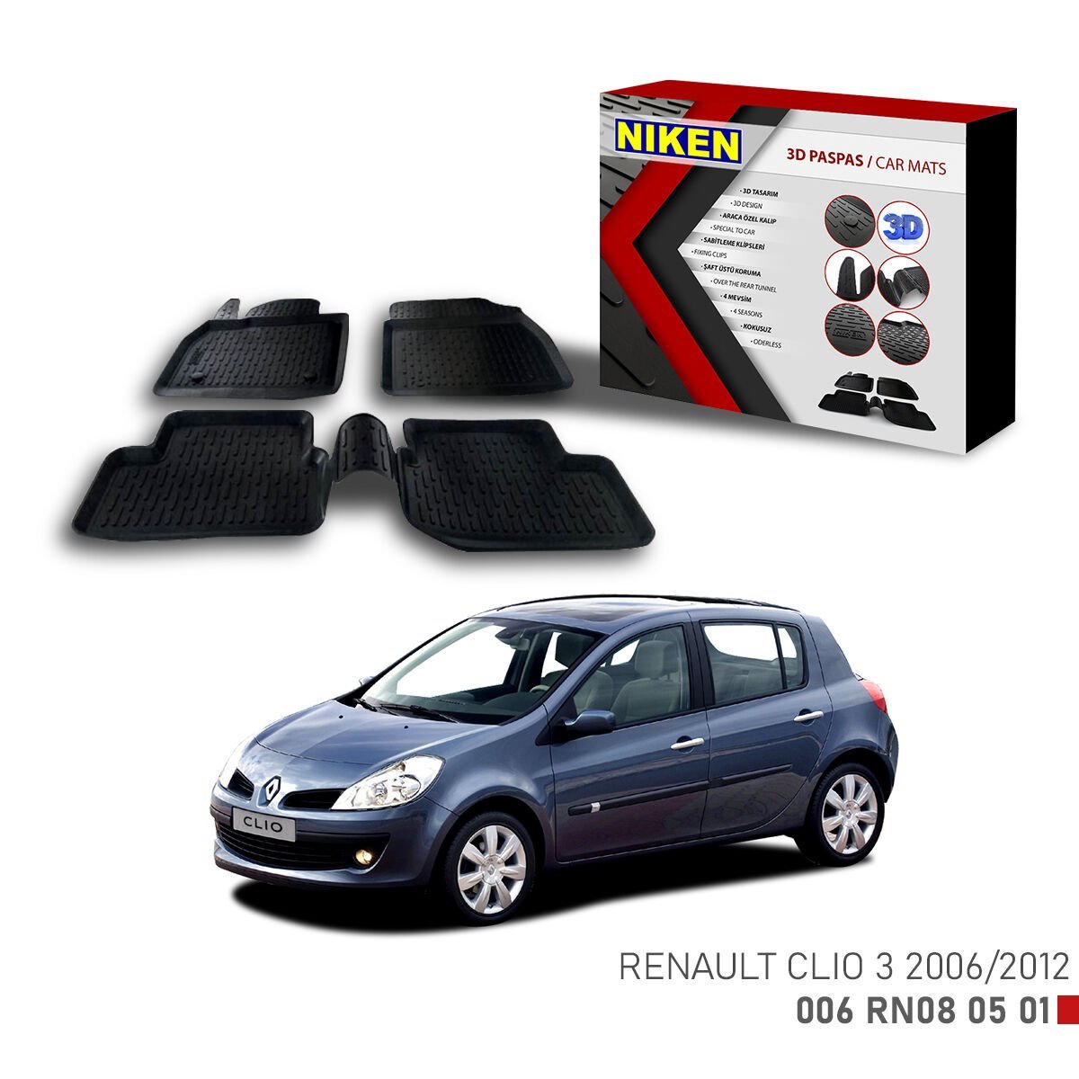 Renault Clio 3 2006-2012 3D Paspas – Araca Özel Dayanıklı ve Şık