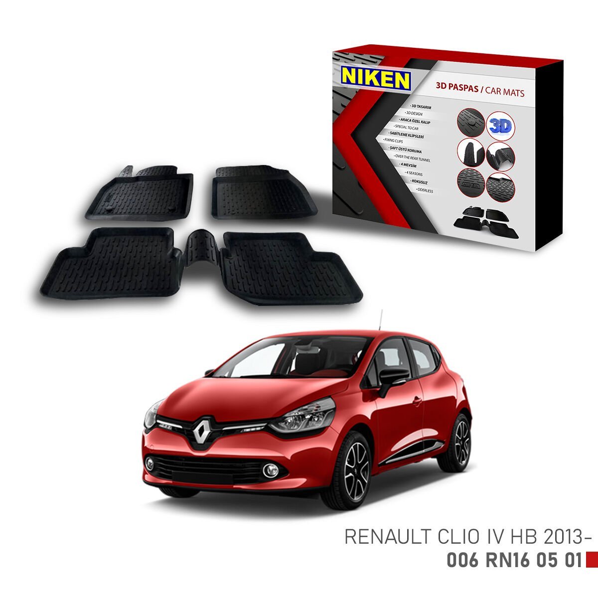 Renault Clio 4 HB 2013 3D Paspas – Araca Özel Dayanıklı ve Şık