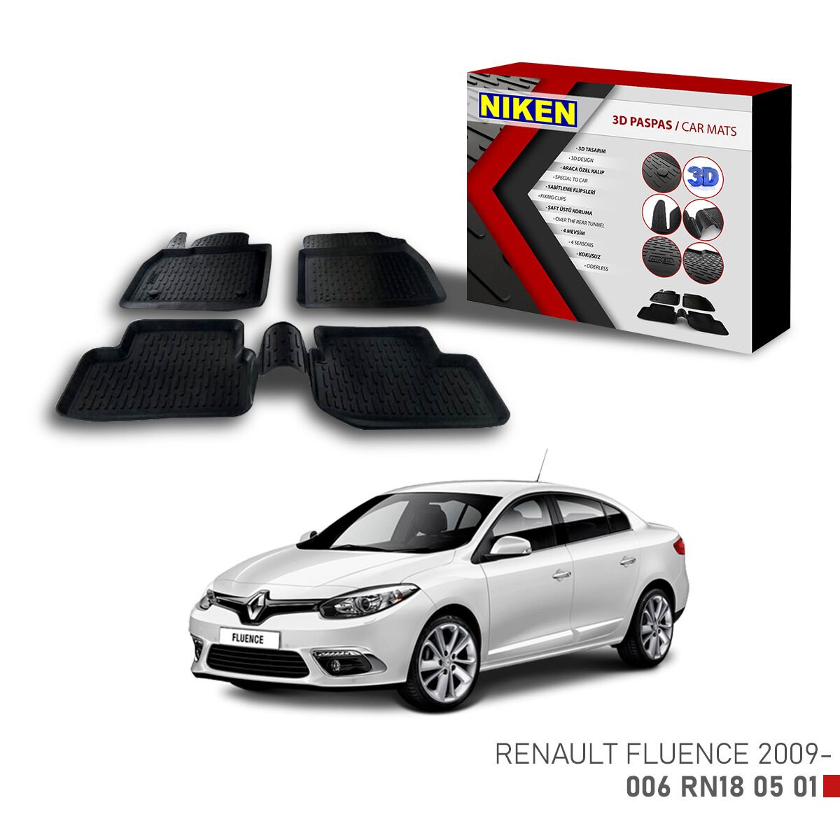 Renault Fluence 2009 3D Paspas – Araca Özel Dayanıklı ve Şık