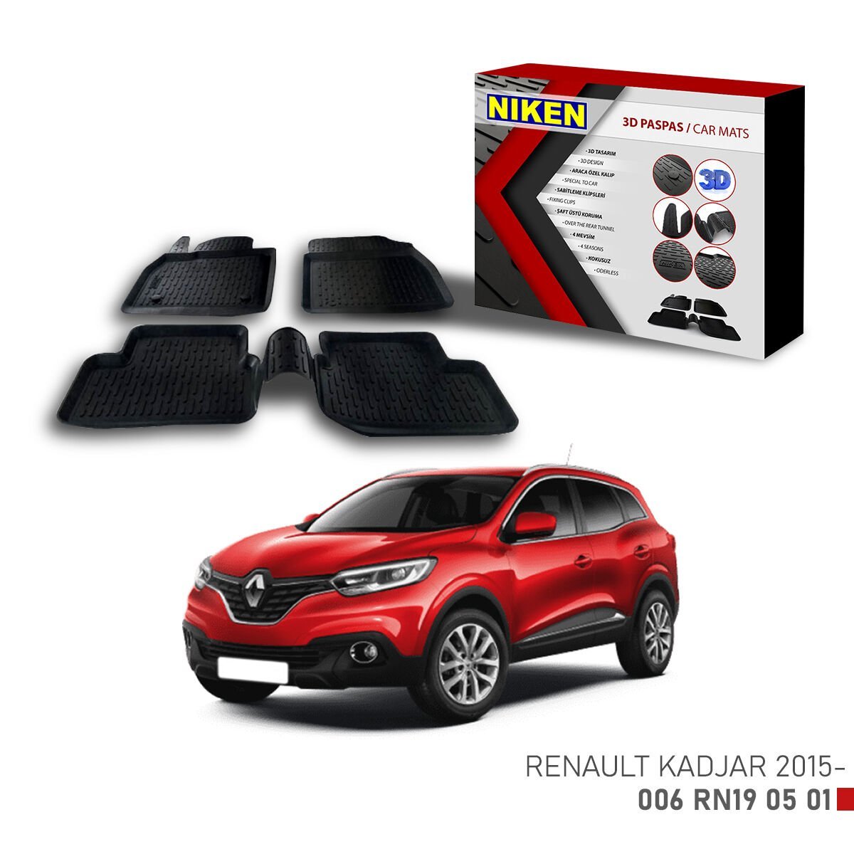 Renault Kadjar 2015 3D Paspas – Araca Özel Dayanıklı ve Şık