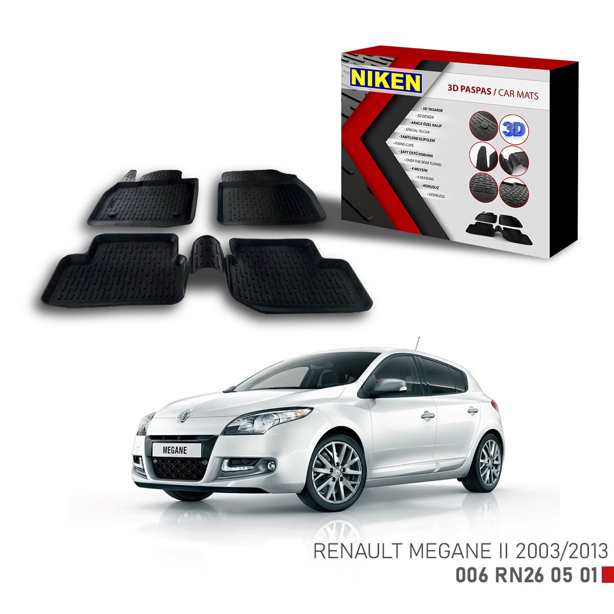 Renault Megane II 2003-2013 3D Paspas – Araca Özel Dayanıklı ve Şık