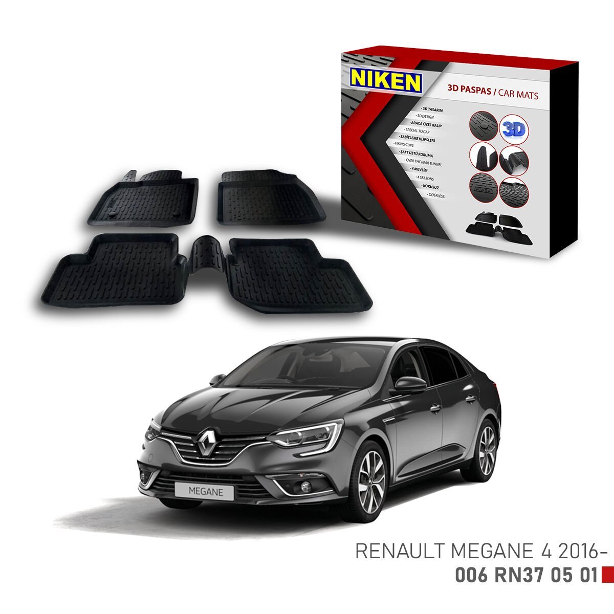 Renault Megane 4 2016 3D Paspas – Araca Özel Tam Uyumlu Dayanıklı Paspas