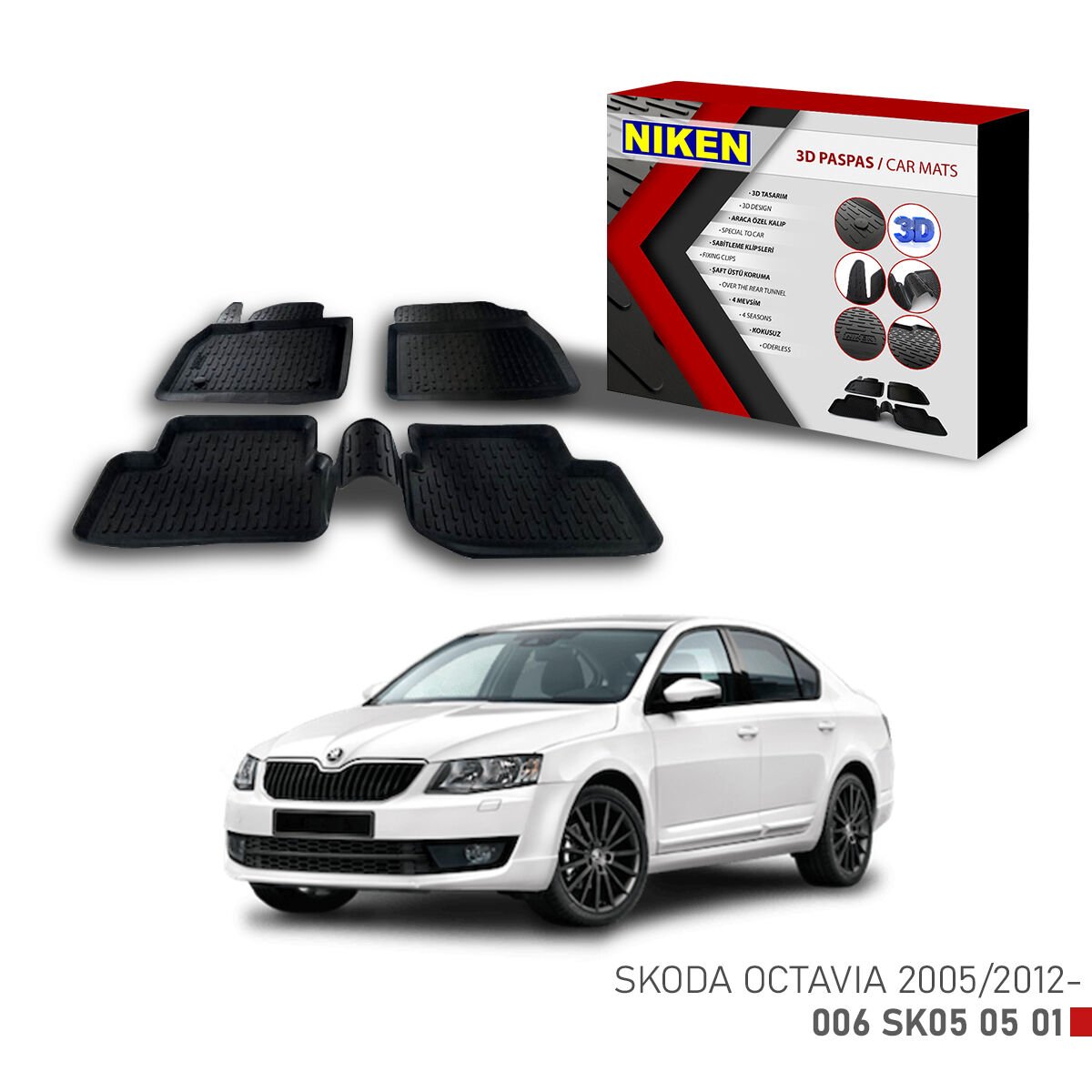 Skoda Octavia 2005-2012 3D Paspas – Araca Özel Tam Uyumlu Dayanıklı Paspas