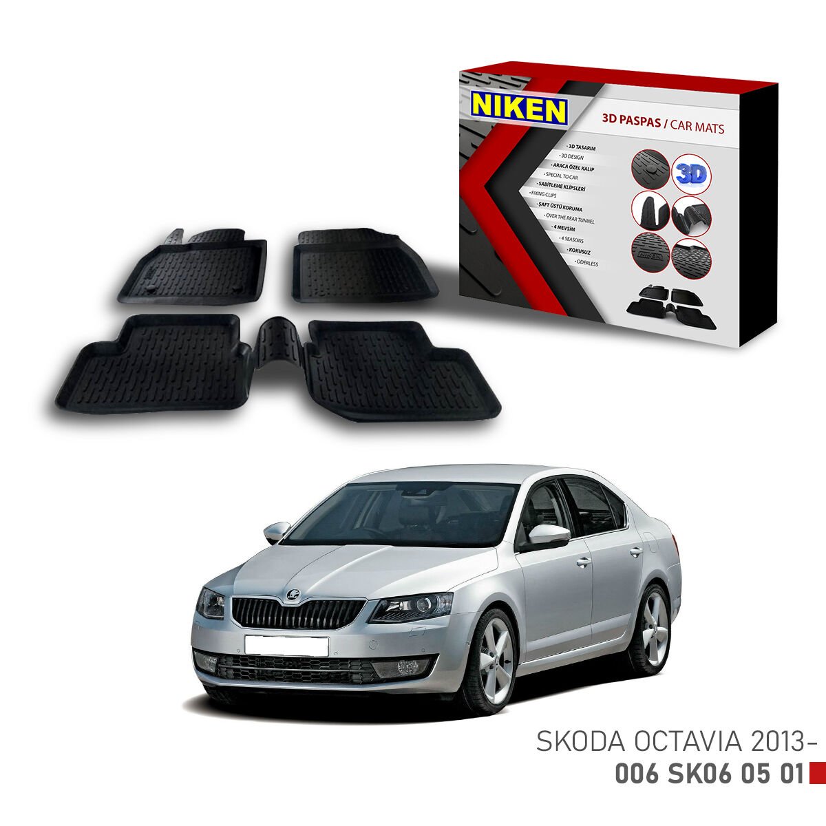 Skoda Octavia 2013 3D Paspas – Araca Özel Tam Uyumlu Dayanıklı Paspas
