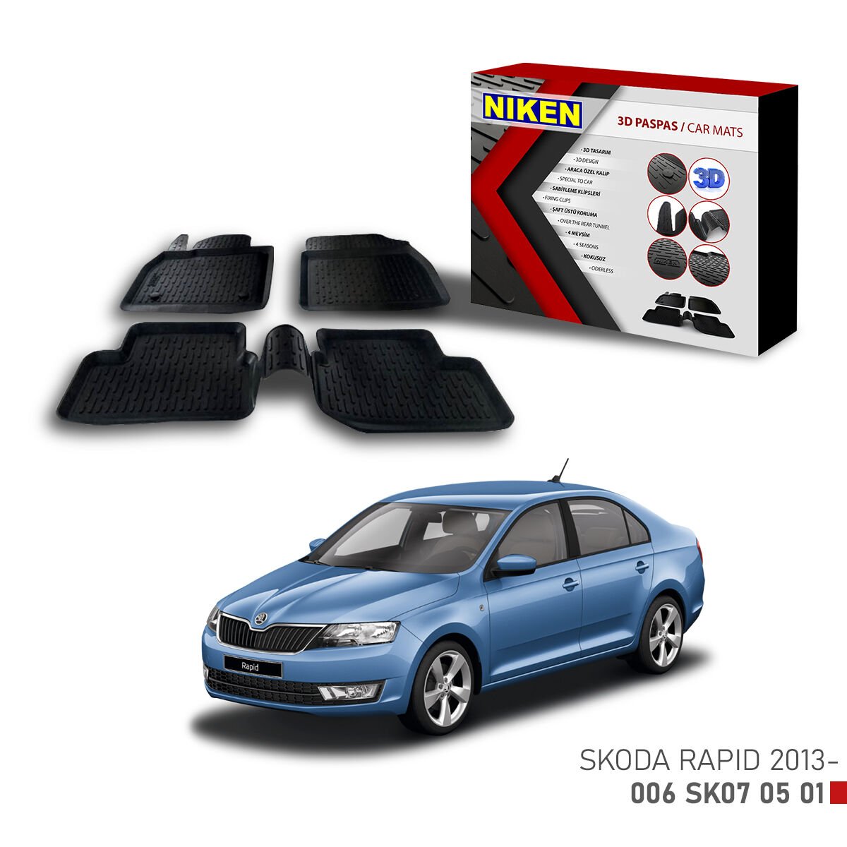 Skoda Rapid 2013 3D Paspas – Araca Özel Tam Uyumlu Dayanıklı Paspas