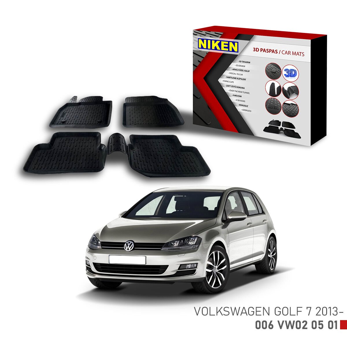 VW Golf 7 2013 3D Paspas – Araca Özel Dayanıklı ve Şık
